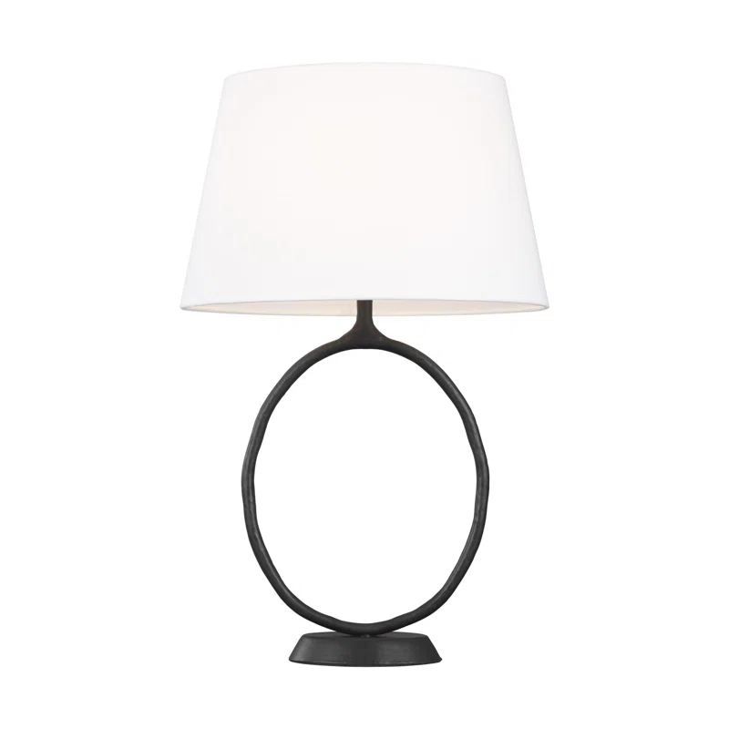 Aged Iron Adjustable Table Lamp with White Linen Shade