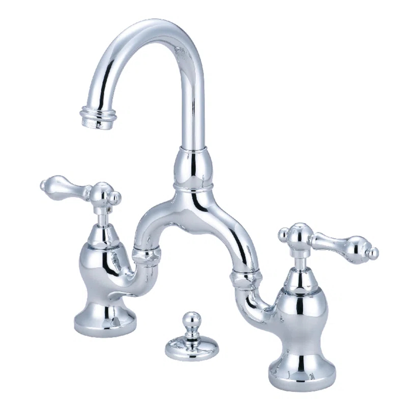 Kingston Brass English Country Two-Handle 3-Hole Deck Mount Bridge Bathroom Faucet with Brass Pop-Up