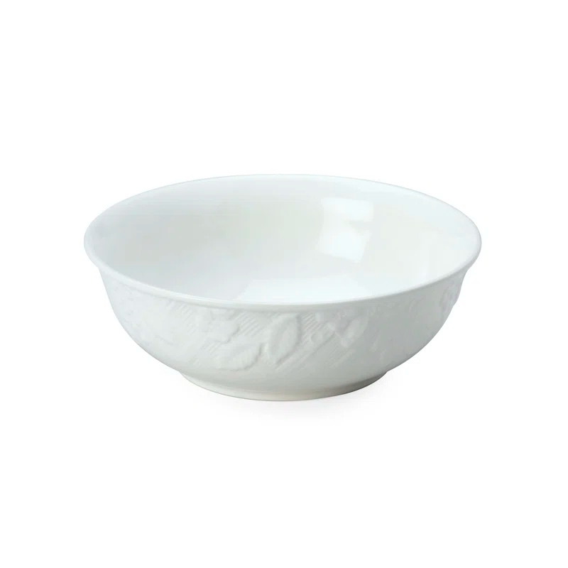 Set of 4 Off-White Embossed Ceramic Cereal Bowls