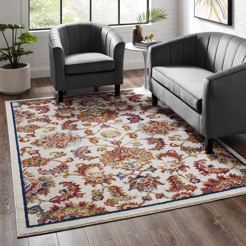 Modway Modway Porch & Den Florentia Distressed Floral Lattice Area Rug