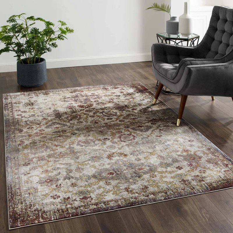 Modway Modway Success Kaede Distressed Vintage Floral Moroccan Trellis Area Rug, 5x8, Multicolored