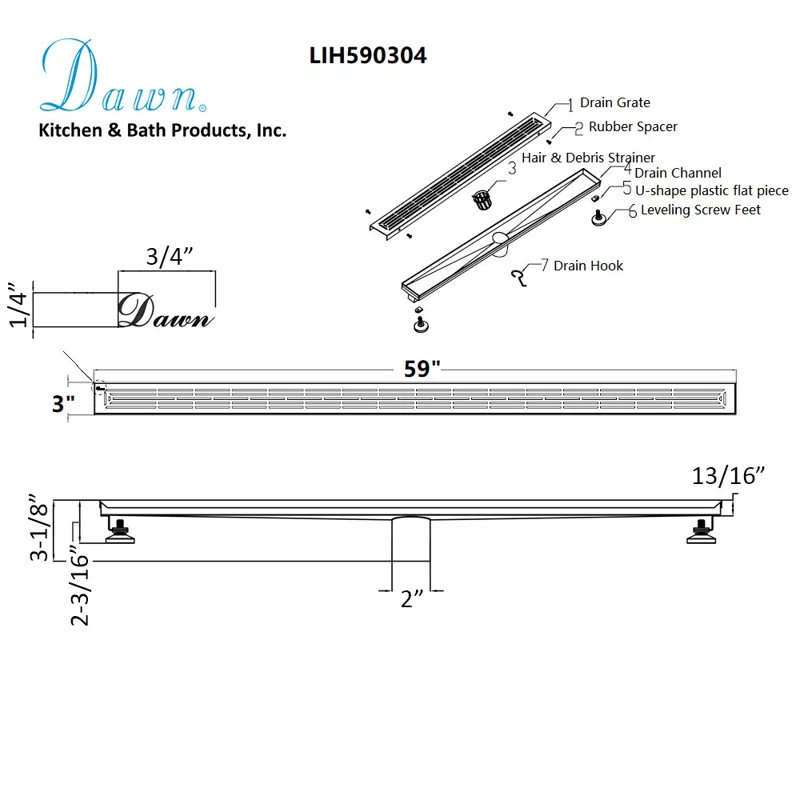 304 Stainless Steel Rectangle Shower Invisible Long Linear Floor Drain