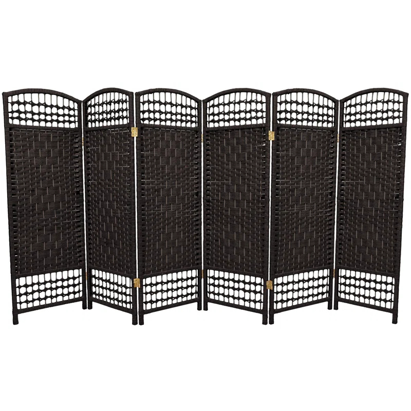 Oriental Furniture 4 ft. Tall Fiber Weave Room Divider - Black - 6 Panel