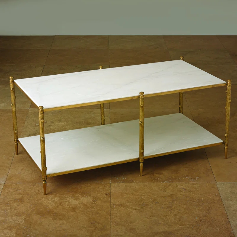 Arbor Cocktail Table-Brass/White Marble