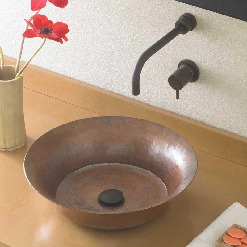 Round Hammered Copper Vessel Bathroom Sink
