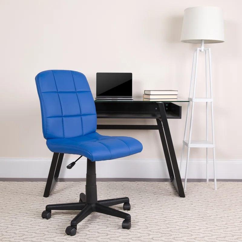 Mid-Back Blue Quilted Vinyl Armless Task Chair