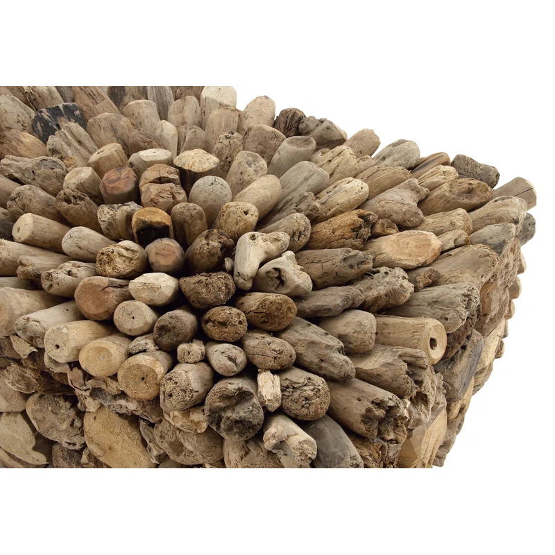 Millwood Pines Brown Wood Handmade Stacked Collage Coffee Table with Clear Glass Top