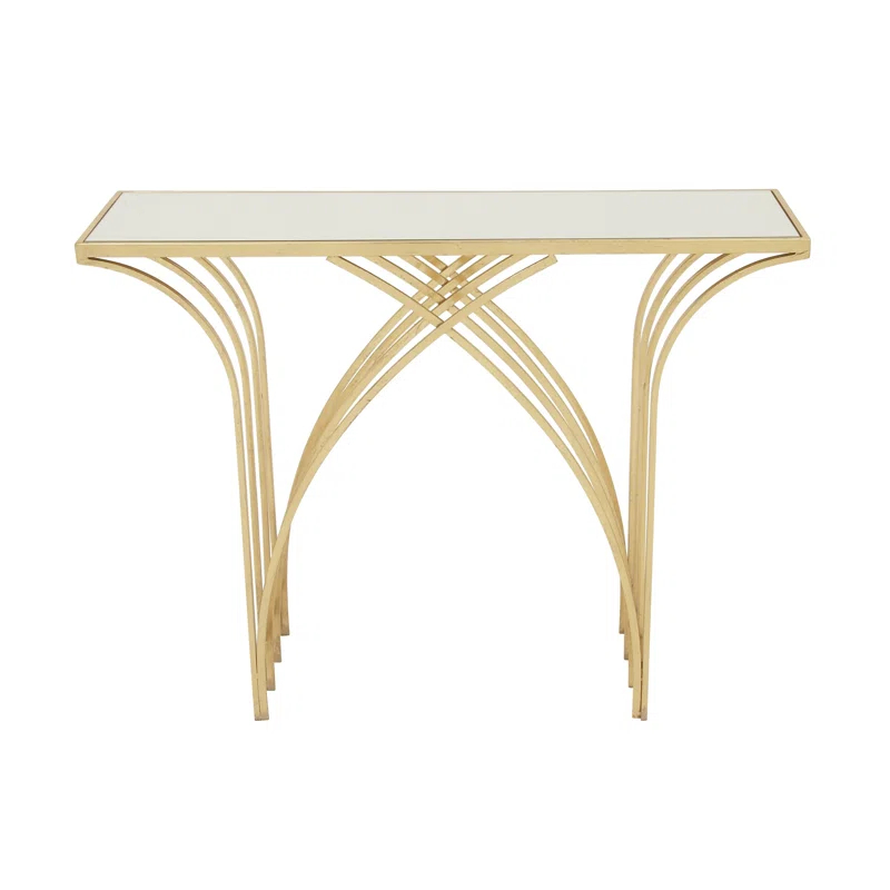 Mercer41 Derbyshire Metal Geometric Gold Console Table with Mirrored Glass Top