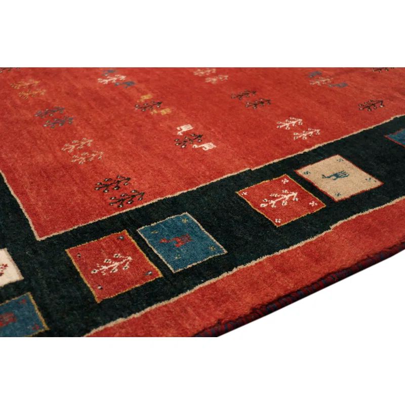 Rustic Hand-Knotted Rust Wool 3'11" x 5'11" Area Rug