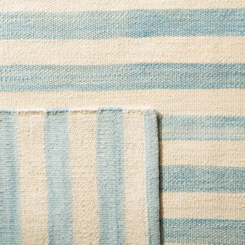 Sky Blue and White Wool Stripe 4' x 6' Area Rug