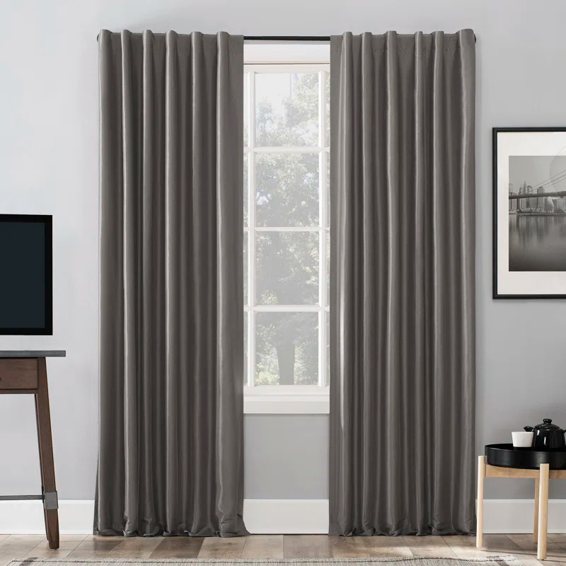 Faux Dupioni Silk Thermal Extreme 100% Blackout Back Tab Curtain Panel