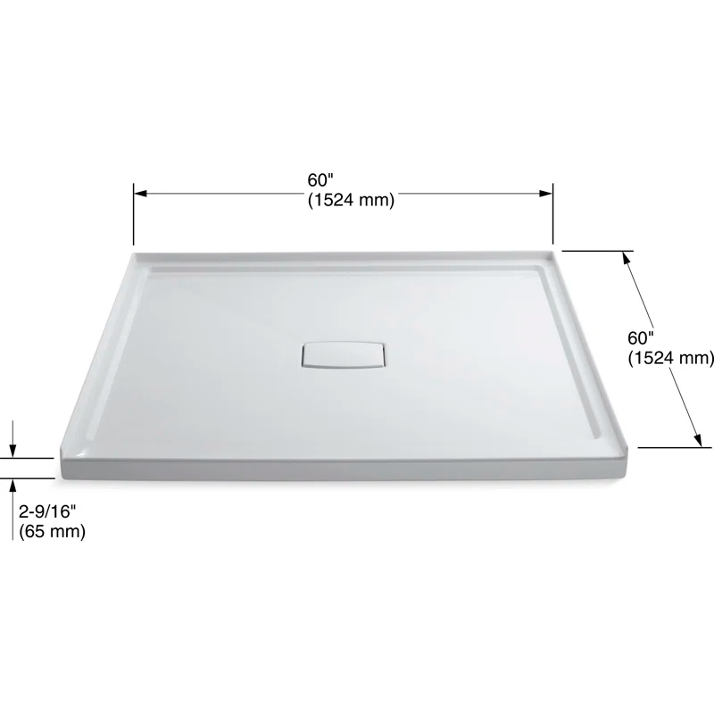 Archer® 60" x 60" Single Threshold Acrylic Alcove Shower Base, Center Drain