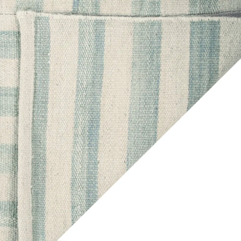 Sky Blue and White Wool Stripe 4' x 6' Area Rug