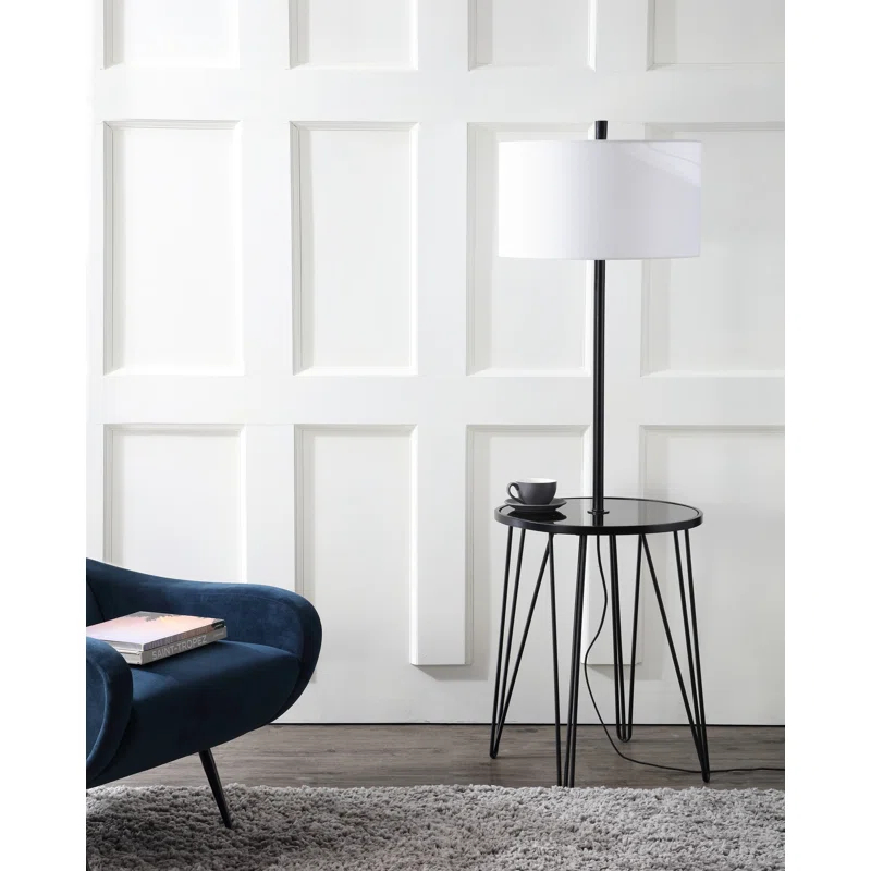 Ivy Bronx Dellinger 58'' Black Tray Table Floor Lamp