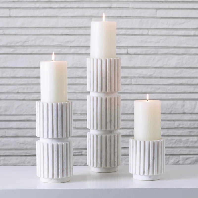 Channel Pillar Holder-White Marble-Sm