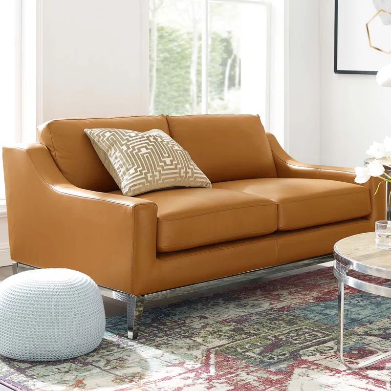 Modway Strick & Bolton Hollebon Stainless Steel/ Leather Loveseat by Modway