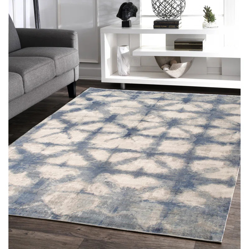 Pasargad Shibori Geometric Hand Loomed Cotton Beige/Blue Area Rug | Wayfair