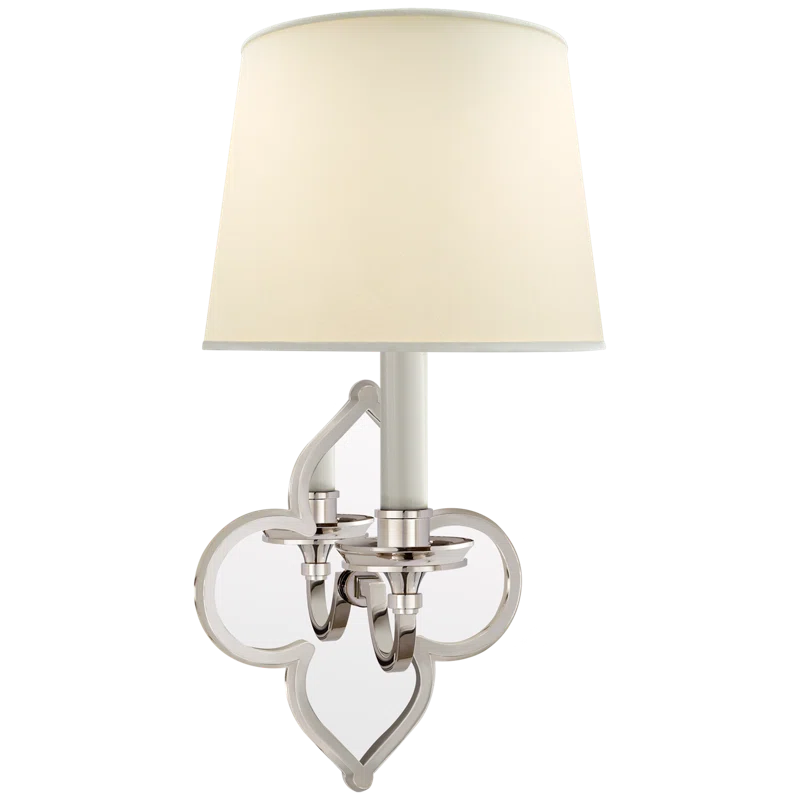 Polished Nickel Dimmable Brass Wall Sconce with Cotton Shade