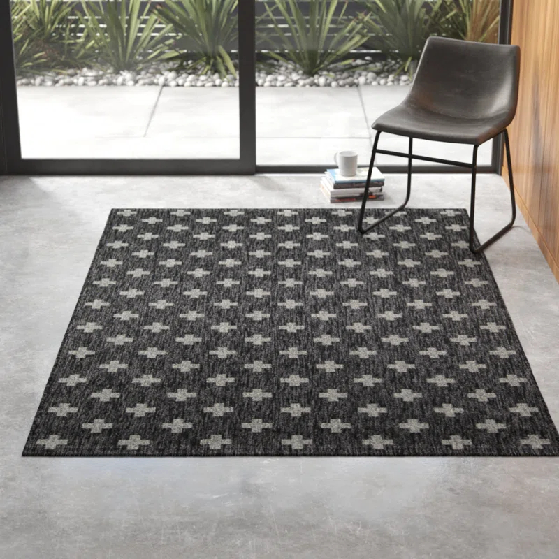 Umbria Striped Charcoal Indoor / Outdoor Area Rug
