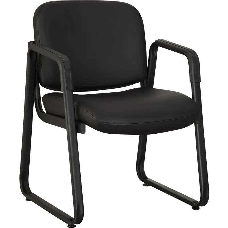 Black Leather Waiting Room Chair with Metal Frame