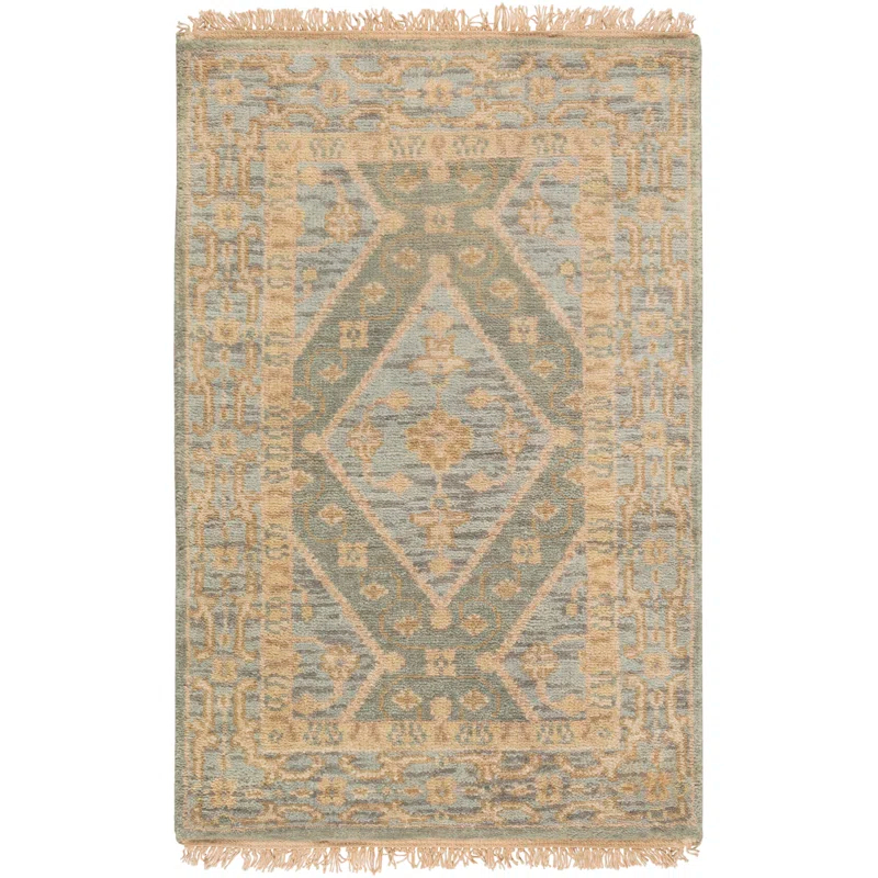 Aegean Blue 36"x24" Hand-Knotted Wool Rectangular Rug