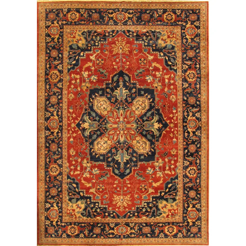 Rustic Serapi Hand-Knotted Lamb's Wool Area Rug in Red/Brown/Navy