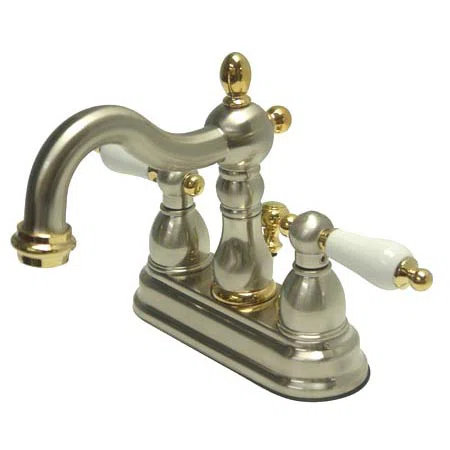 Kingston Brass Heritage Two-Handle 3-Hole Deck Mount 4" Centerset Bathroom Faucet with Plastic Pop-Up