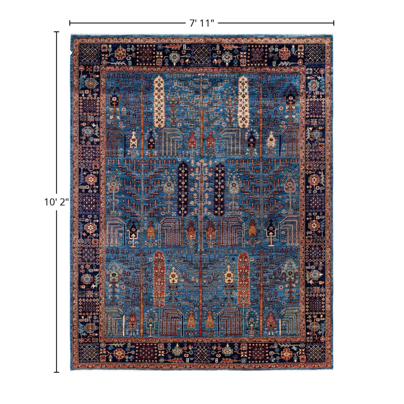 Handmade Blue Wool Geometric Persian Style Area Rug