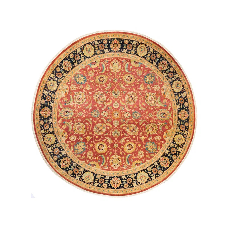 Isabelline Veeru One-of-a-Kind 9' 1" X 9' 1" 2010s Round Wool Area Rug in Orange