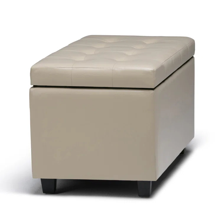 Simpli Home Cosmopolitan 34"W Upholstered Storage Ottoman with Tufted Design and Large Interior Storage