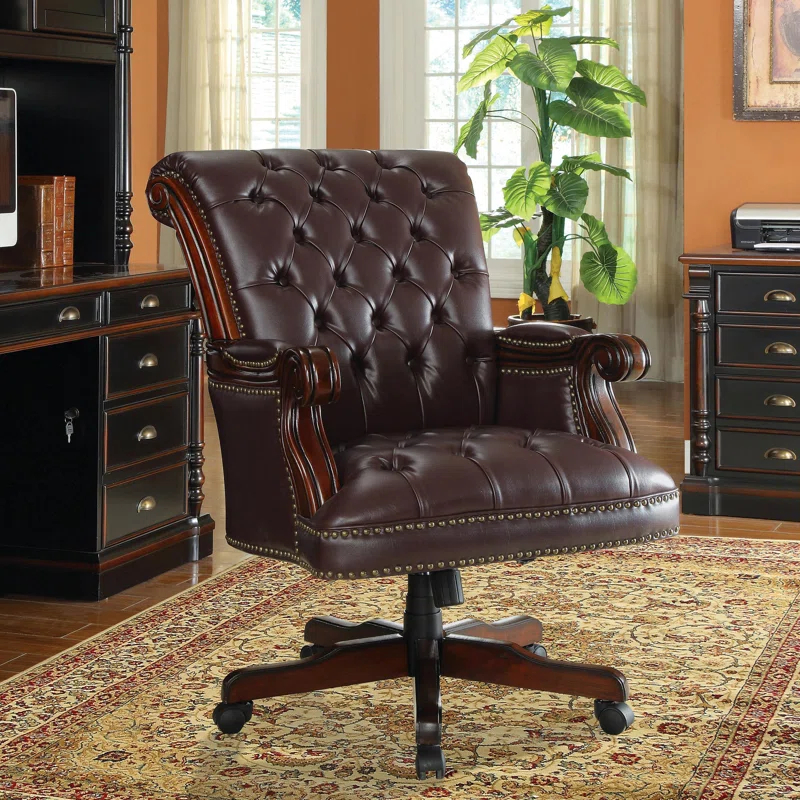 Crafters and Weavers Elegant Design - Calloway Upholstered Executive Office Desk Chair Dark Brown