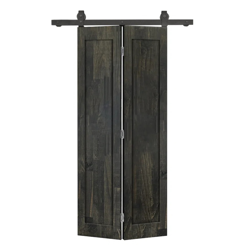 Calhome 1 Panel Shaker Pine Wood Bi-Fold Door with Sliding Barn Door Hardware Kit