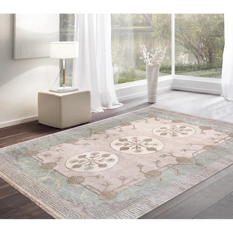 Pasargad Khotan Oriental Hand-Knotted Rectangle 10'3" x 14'2" Wool Area Rug in Ivory/Green/Brown