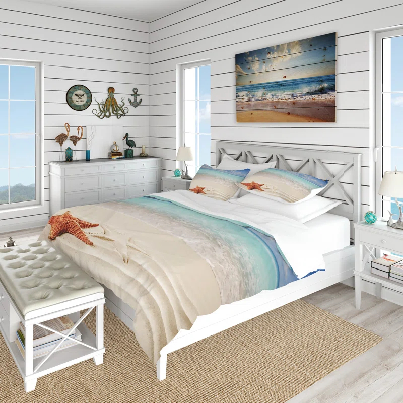 Design Art Vintage Beige Minimalism Floral Blossums Coastal Duvet Cover Set