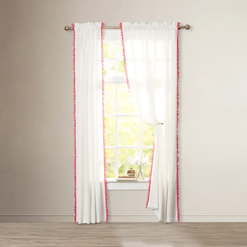 Lush Decor Pom Pom Semi Sheer Curtain Single Panel