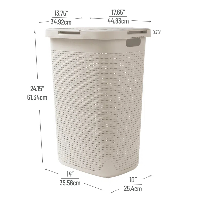 Mind Reader Mind Reader 60L Slim Laundry Hamper, Clothes Basket, Lid, Wicker Style, Plastic
