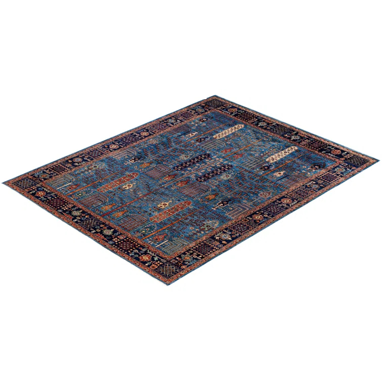 Handmade Blue Wool Geometric Persian Style Area Rug