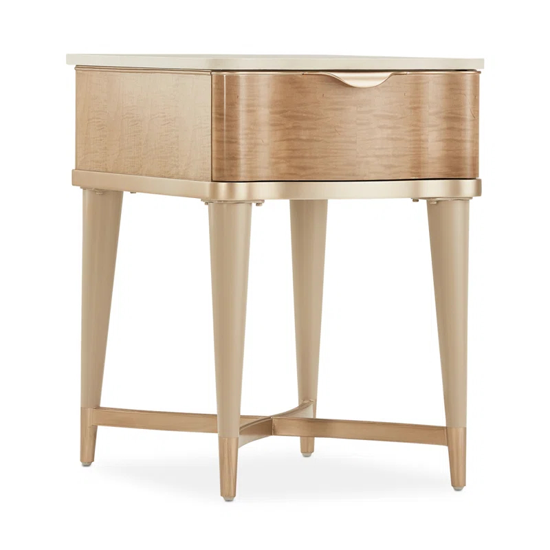 Michael Amini Malibu Crest Marble Top End Table with Storage