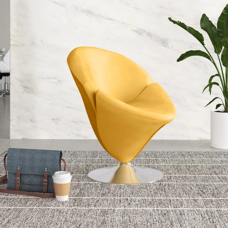 Manhattan Comfort Tulip Velvet Upholstered Swivel Barrel Chair in Yellow