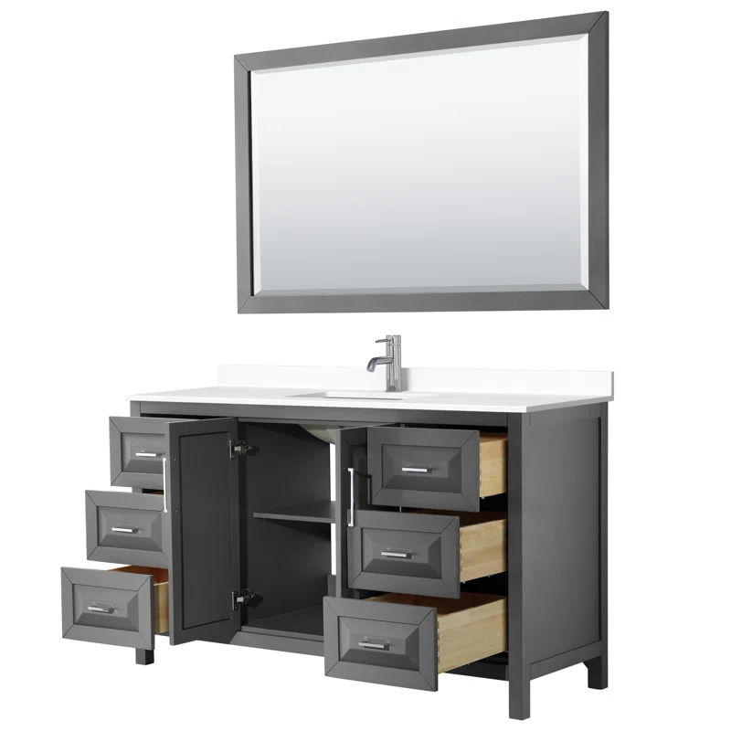 Wyndham Collection Daria 60'' Single Bathroom Vanity with Marble Top with Mirror