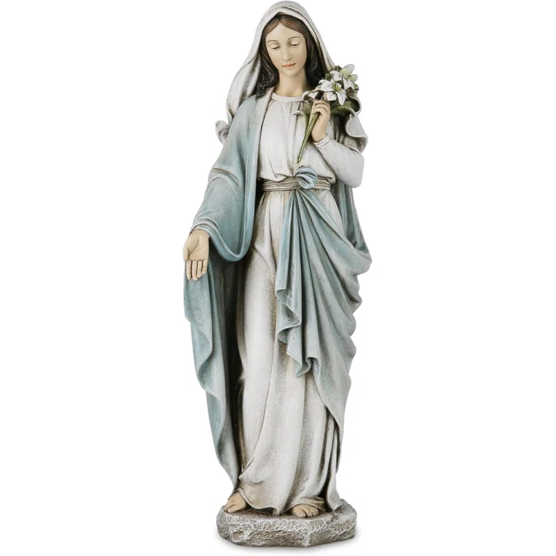 Darby Home Co Blessed Mother Mary Statue - 14 Inch Madonna Virgin Mary Statue Elegant Home Decor, Hand Painted Saint Mary Outdoor Garden Statue For Home Yard Patio Lawn Hallway Decor