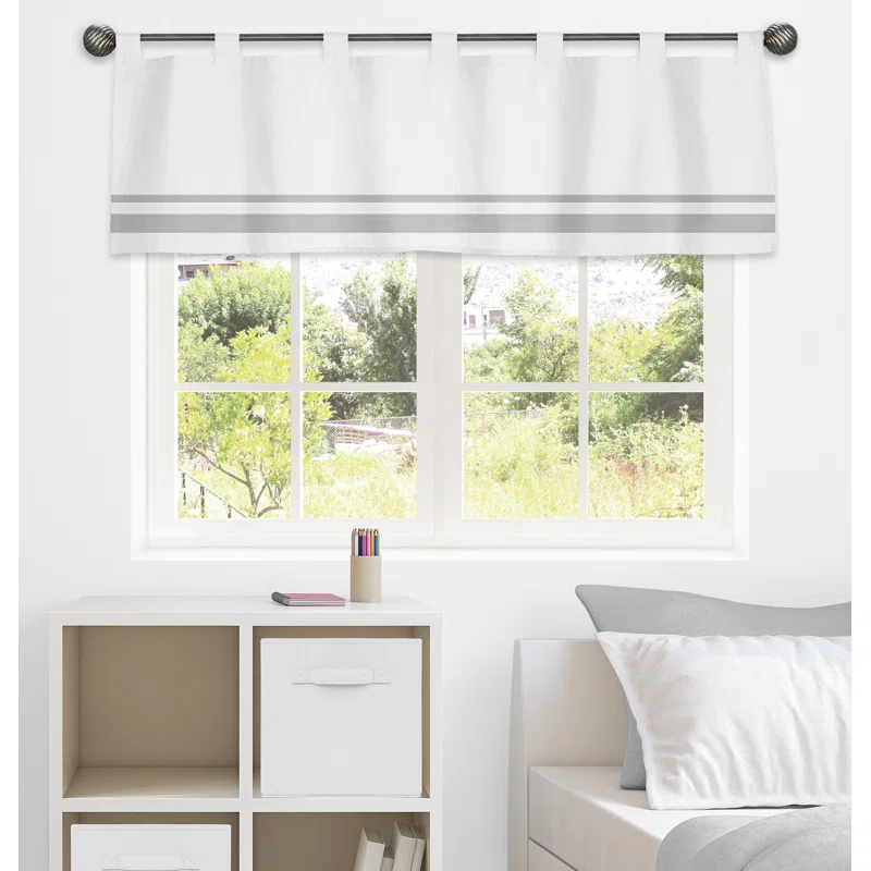 Sweet Jojo Designs White and Gray Hotel Cotton Tab Top Tailored Curtain Valance