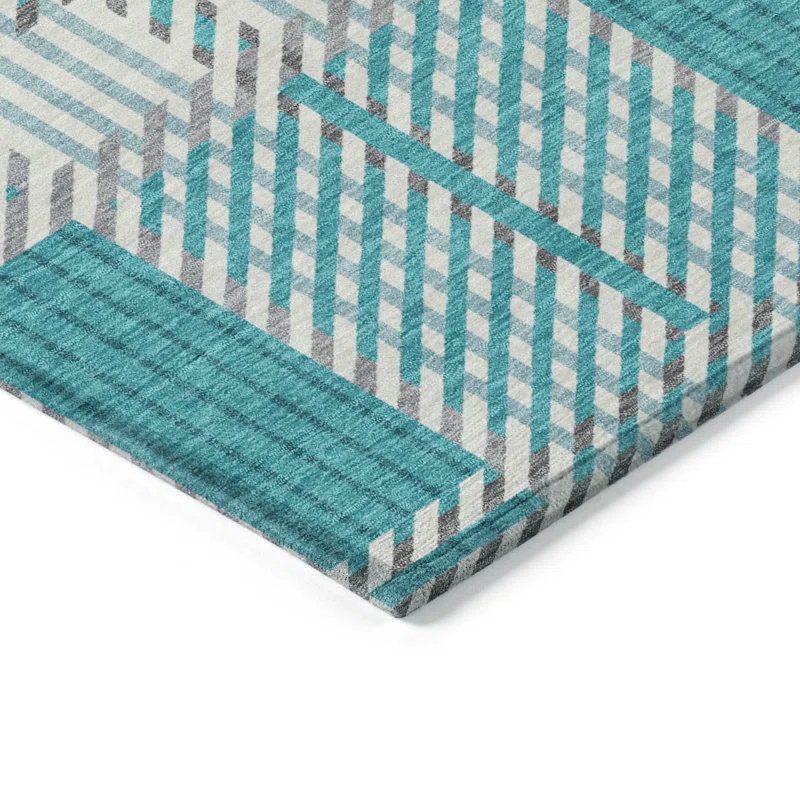 Machine Washable Indoor/Outdoor Chayden ACN1000 Teal Rug