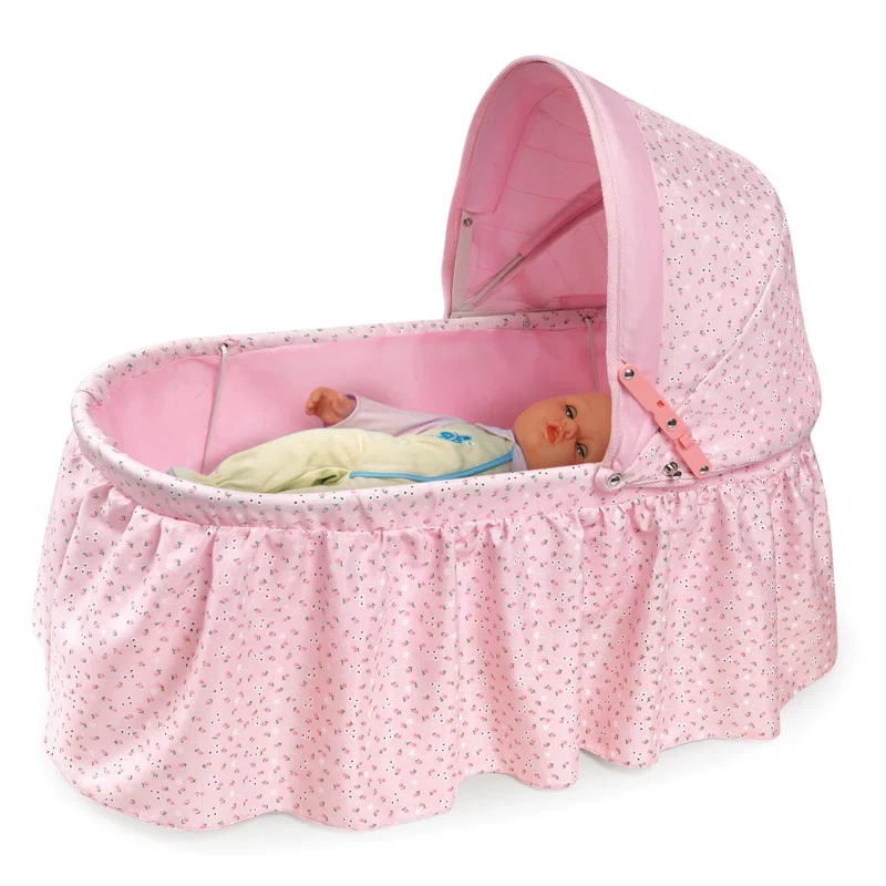 Badger Basket Folding Doll Cradle with Rosebud Fabric