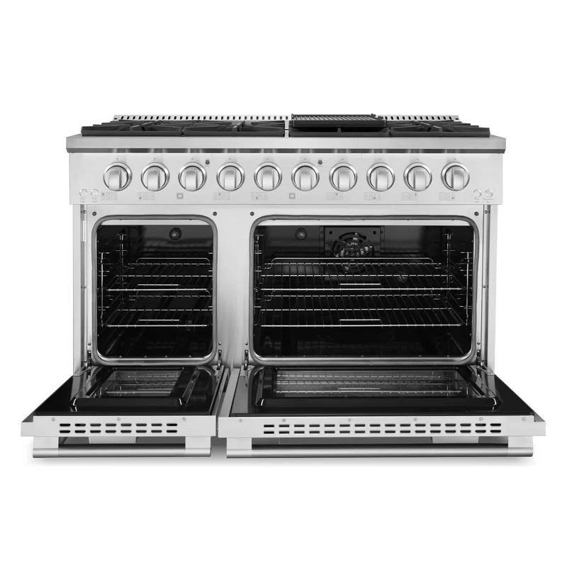 Cosmo COS-DFRP488K Cosmo 48 In. Lumin Collection 5.5 Cu. Ft. Double Oven Dual Fuel Range With 8 Burners, Cast Iron Grates In Stainless Steel