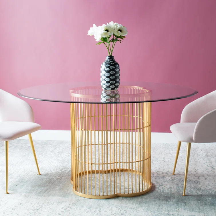 Safavieh Couture Noore Round Glass Top Metal Base Dining Table