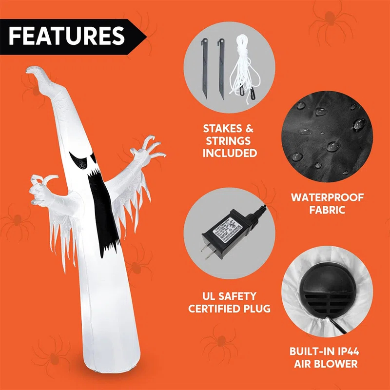 12 FT Halloween Inflatable Towering Terrible Spooky Ghost with Build-in LEDs Blow Up Inflatables