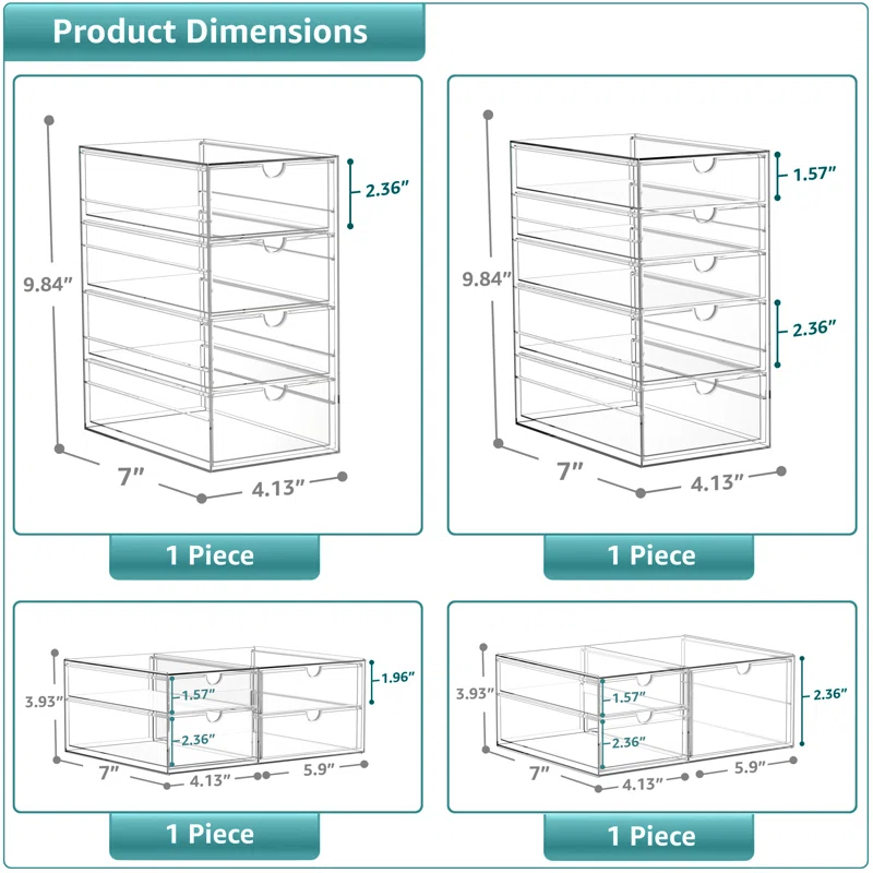Sorbus Sorbus Clear Storage and Organizer Bins with Drawers,  4 Pcs Stackable Storage Cases for Office, Kitchen, Crafts, and More
