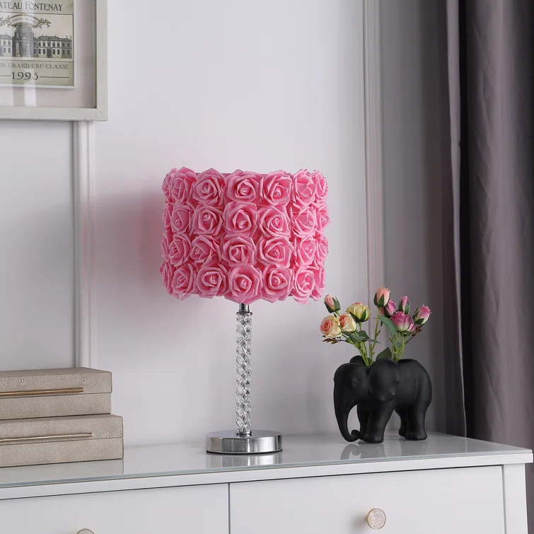 House of Hampton® Everitt 18.25" Pink Roses in Bloom Acrylic / Metal Table Lamp
