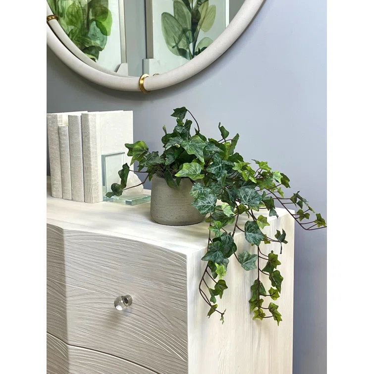 Artificial Green Ivy Plant in Gray Cylinder Pot